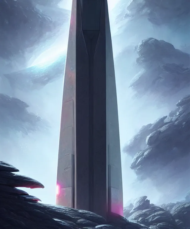 Image similar to futuristic Obelisk, sci-fi, fantasy, intricate, elegant, highly detailed, digital painting, sharp focus, illustration, art by artgerm and greg rutkowski and WLOP