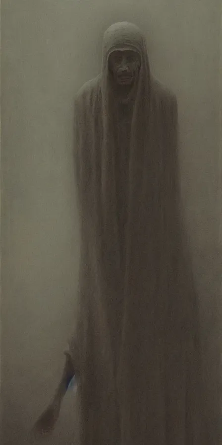 Image similar to potrait of a man filled with despair, by Zdzislaw Beksinski, gothic, amazing details, cold hue's, warm tone gradient background