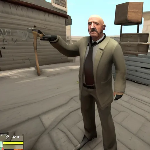 Image similar to Mike Ehrmantraut in Team Fortress 2, HD 4k game screenshot, Valve official announcement, new character