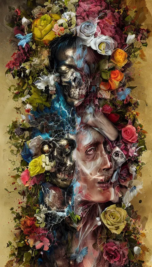 Prompt: life and death mixing together, by sam spratt