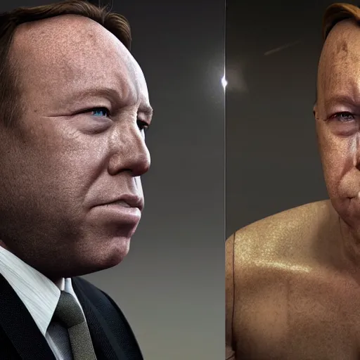 Image similar to hyperrealistic mixed media image of info wars alex jones, frog face, stunning 3 d render inspired art by xiang duan and thomas eakes, perfect facial symmetry, hyper realistic texture, realistic, highly detailed attributes and atmosphere, dim volumetric cinematic lighting, 8 k octane detailed render, post - processing, masterpiece,