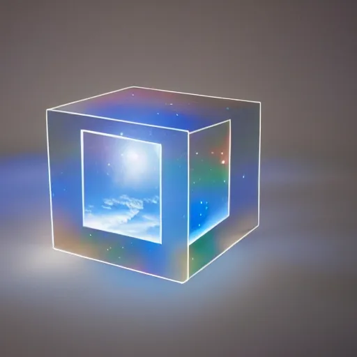 Prompt: the universe inside a glowing glass cube, backlit, 8 k