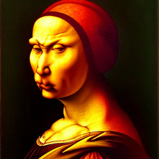 Prompt: an Apple (fruit) that has an angry face, eyebrows indicating anger, renaissance painting, art by Da Vinci, 8k