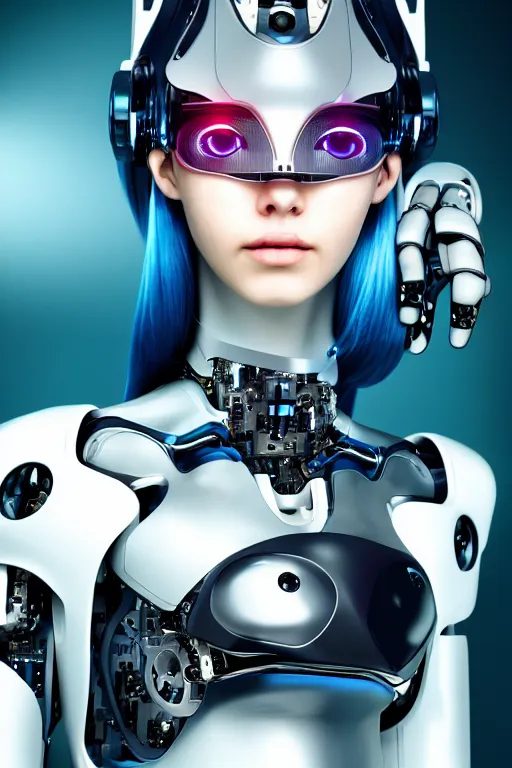 Image similar to cybernetic high tech catgirl with a cybercat on her head, sci - fi, cyberpunk, futurism, exoskeleton, strong artificial intelligence, symmetry, cinematic, elegant, luxury, professional studio light, perfect composition, dlsr photography, sharp focus, 8 k, ultra hd, sense of awe, highly detailed, hyper realistic, intricate, science journal cover