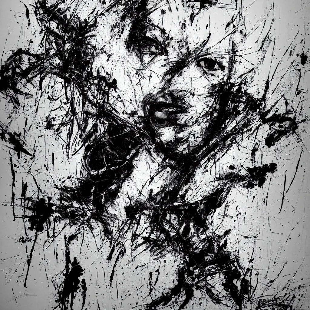 Image similar to abstract expressionism black and white artwork black lines 3 d sculpture painting highly detailed high quality by jackson pollock by russ mills 8 k