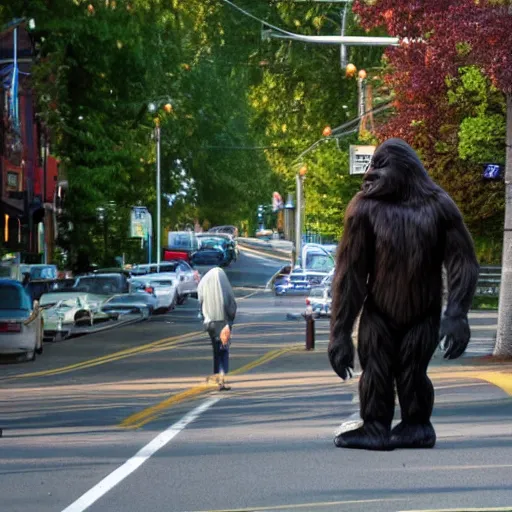 Image similar to bigfoot walking down the street in downtown Bremerton Washington