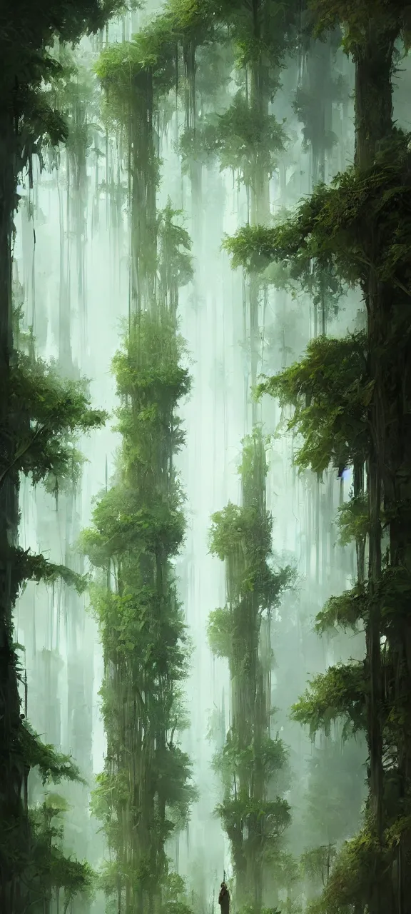 Image similar to A painting of a beautiful vertical forest trending on artstation in the style of Greg Rutkowski
