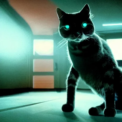 Prompt: movie still of cat cyborg, cinematic composition, cinematic light, by edgar wright and david lynch