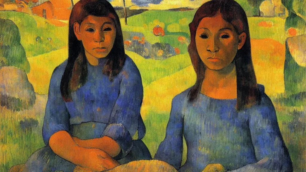 Prompt: A decent young girl portrait by Paul Gauguin.