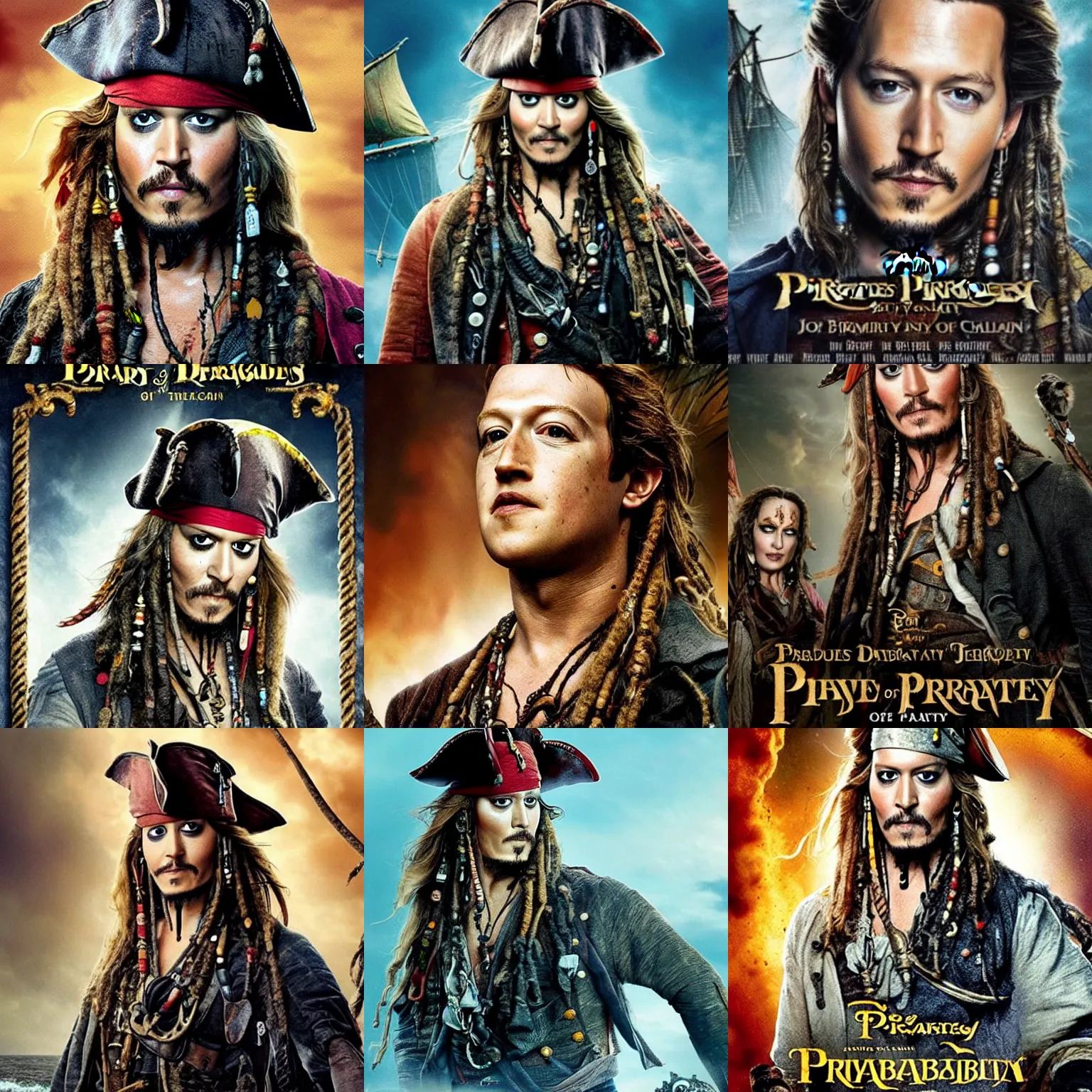 Prompt: mark zuckerberg replacing johnny depp in the lead role in pirates of the caribbean ( 2 0 2 4 ), movie poster