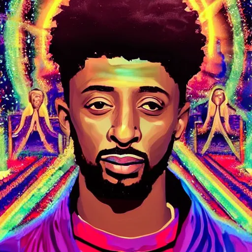 Image similar to handsome 2 1 savage as jesus in the movie psychedelic space jesus saves the space time continuum, movie poster but better concept art trending on tiktok