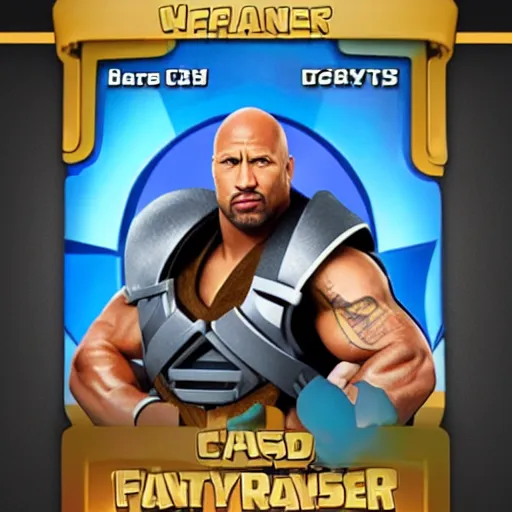 Image similar to Dwayne Johnson as a fighters card in Clash Royale