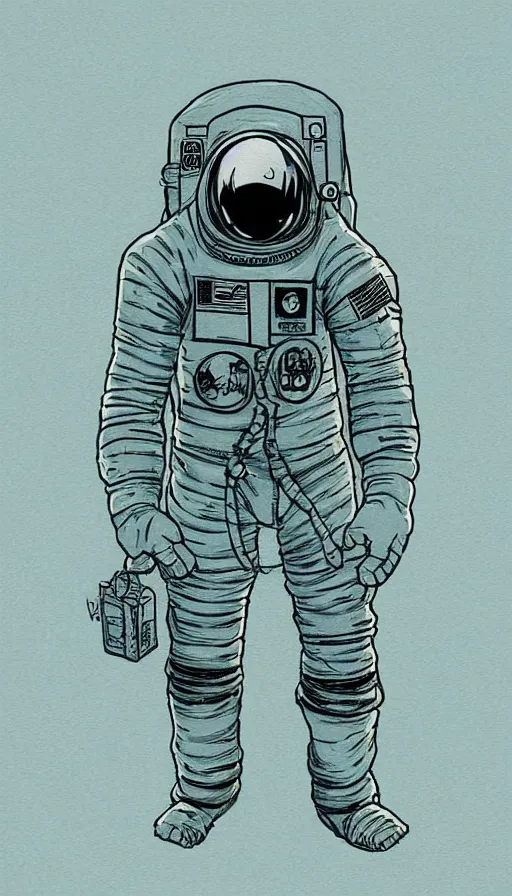 Image similar to concept art, digital art, manga drawing, full body astronaut sketch, sci fi, illustration, in the style of darren bartley, mike mignola