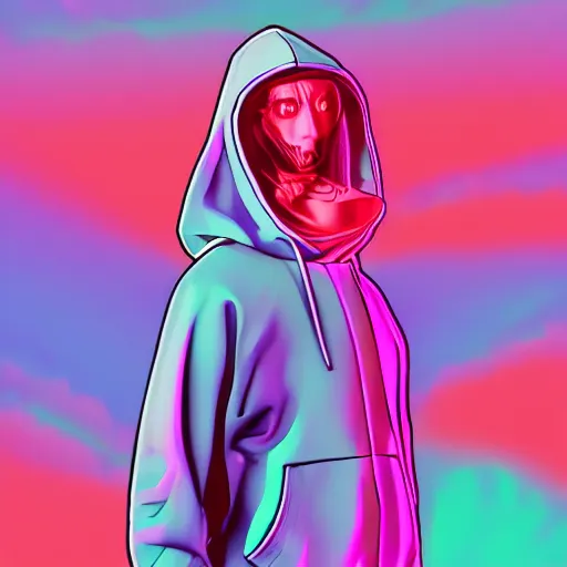 Image similar to python 3 in hoodie, portrait, vaporwave, synthwave, neon, vector graphics, cinematic, volumetric lighting, f 8 aperture, cinematic eastman 5 3 8 4 film, photorealistic