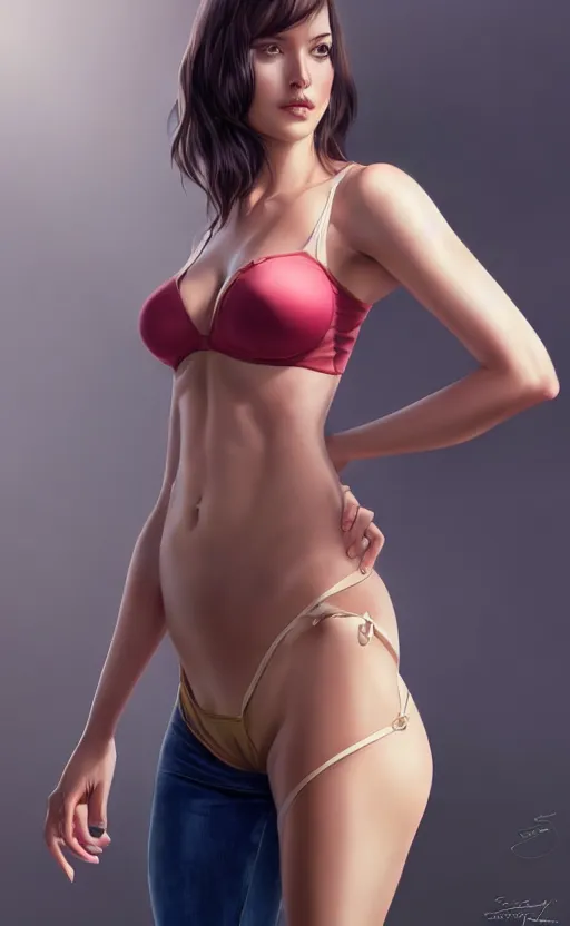 Image similar to full body photo of a gorgeous young woman in the style of stefan kostic, realistic, sharp focus, 8k high definition, insanely detailed, intricate, elegant, art by stanley lau and artgerm