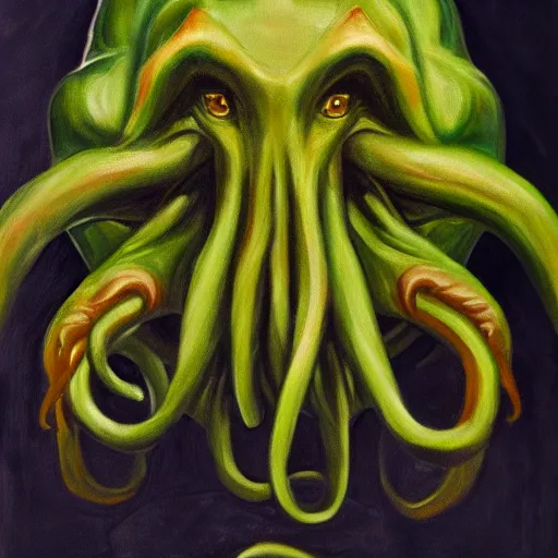 Image similar to handsome portrait of cthulhu, oil on canvas, high budget