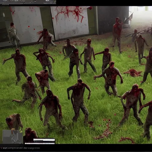 Image similar to zombie apocalypse by dalmiro buigues, detailed, 3 d, unreal engine