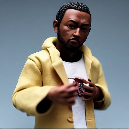 Image similar to “an award winning photograph of an action figure doll of Kendrick Lamar, the rapper, hip hop artist, dressed as a scientist”