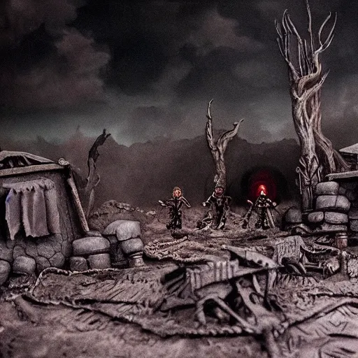 Prompt: the war between worlds extremely detailed claymation art, dark, moody, foggy