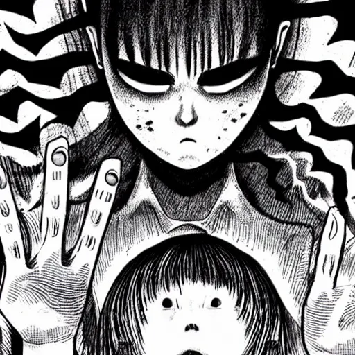 Prompt: a horror movie in a junji ito art style, horror manga