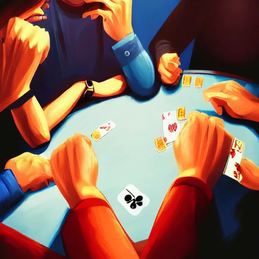 Image similar to people playing poker on a table by alena aenami and annato finnstark