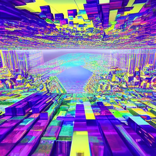 Prompt: City on Prism World, city inside of a giant crystal, city made of prism shaped translucent crystals, PBR, digital 3d art, concept art