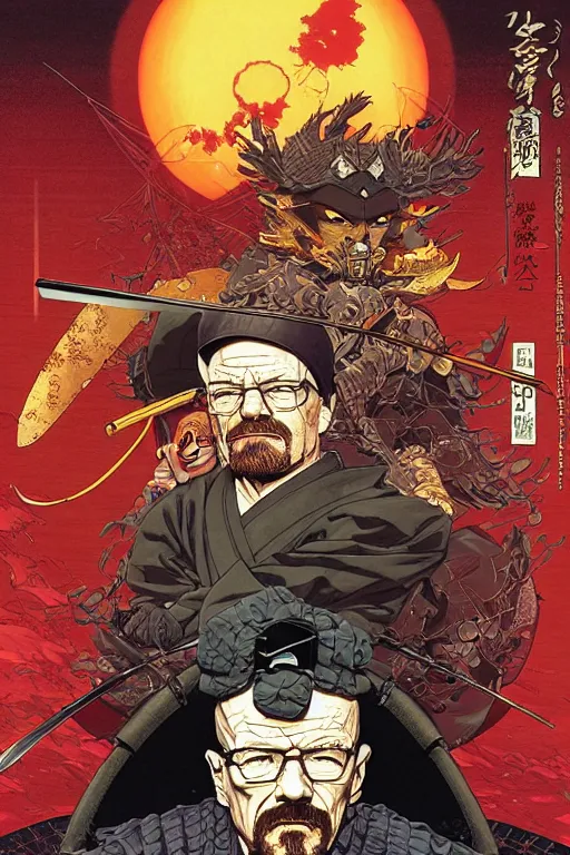 Prompt: poster of walter white as a samurai, by yoichi hatakenaka, masamune shirow, josan gonzales and dan mumford, ayami kojima, takato yamamoto, barclay shaw, karol bak, yukito kishiro