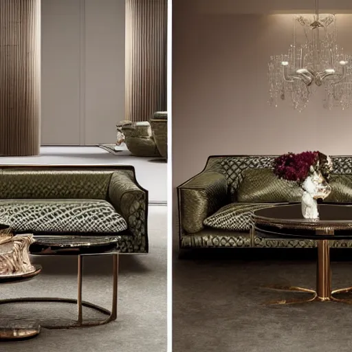 Prompt: critically acclaimed furniture design collection by gucci in a showroom