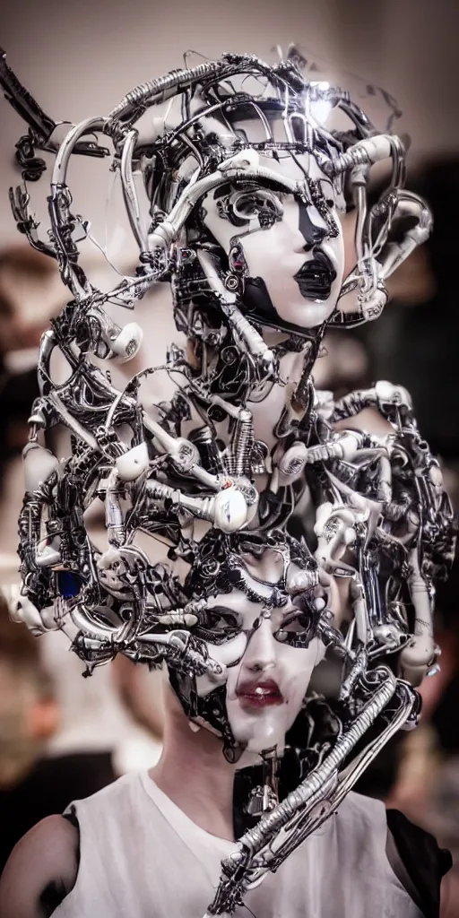 Prompt: a beautiful cyborg made of orchestral ceremonial maske