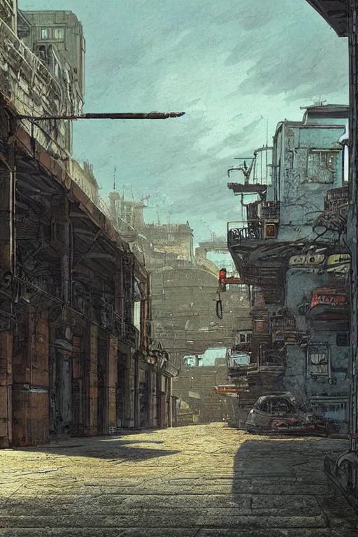 Prompt: a beautifully digital matte grungy street by the sea by angus mckie, greg rutkowski and caspar david friedrich