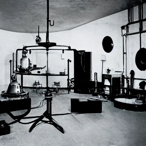 Image similar to interior photo of alien laboratory with strange device at the center of a room