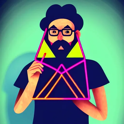 Image similar to Old mathematician with a beard holding a neon triangle in his hand , digital painting , digital art , artstation , devian art , HD , 4k