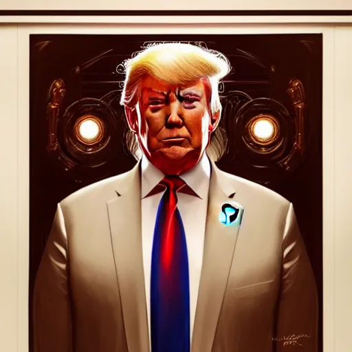 Image similar to symmetry!! portrait of donald trump inside toilet, intricate, elegant, highly detailed, digital painting, artstation, concept art, smooth, sharp focus, illustration, art by artgerm and greg rutkowski and alphonse mucha