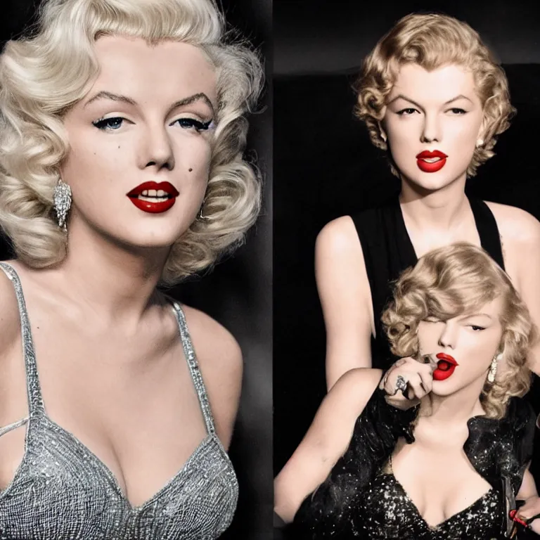 Image similar to marilyn monroe and taylor swift commiting crime together