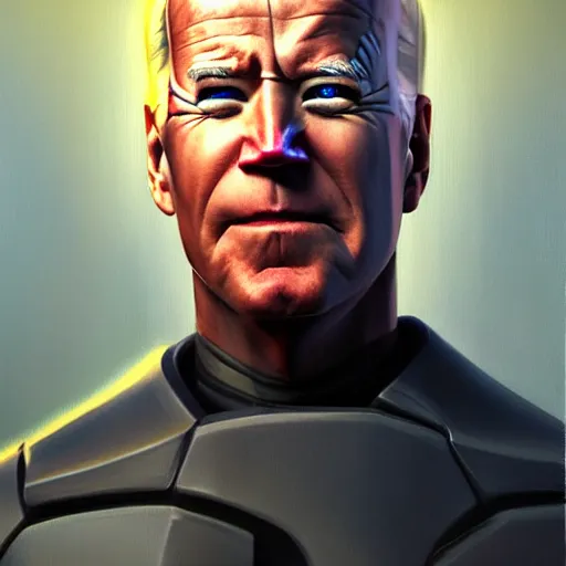 Image similar to cyborg joe biden, trending on artstation, detailed art, oil painting, science fiction