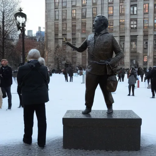 Image similar to a bronze statue of leif gw persson in sergel's square