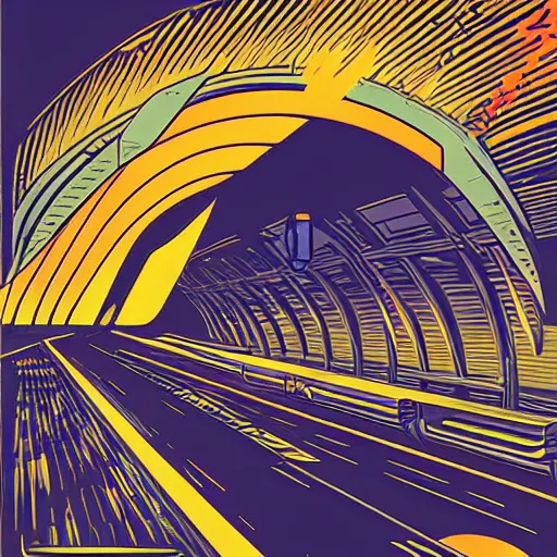 Image similar to jet pilot falling through a tunnel made of time and space by dan mumford by hiroshi nagai