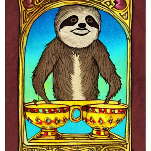 Image similar to sloth as the king of cups