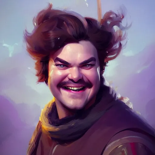 Prompt: portrait painting of a jack black age 2 5, bright and energetic, with a sweet smile and coiffed hair, render cinematic lighting art 1 9 2 0 period drama by bussiere rutkowski andreas rocha