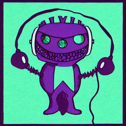 Prompt: Pop Wonder NFT - Alien Bog Friendly Monster Wearing Headphones, Art
