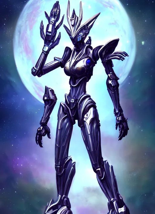 Image similar to goddess shot, galactic sized stunning beautiful anthropomorphic robot mecha female dragon, in space, larger than planets, posing elegantly, with earth in clawed hands, detailed silver armor, epic proportions, epic size, epic scale, ultra detailed digital art, furry art, macro art, dragon art, giantess art, warframe fanart, furaffinity, deviantart, realistic