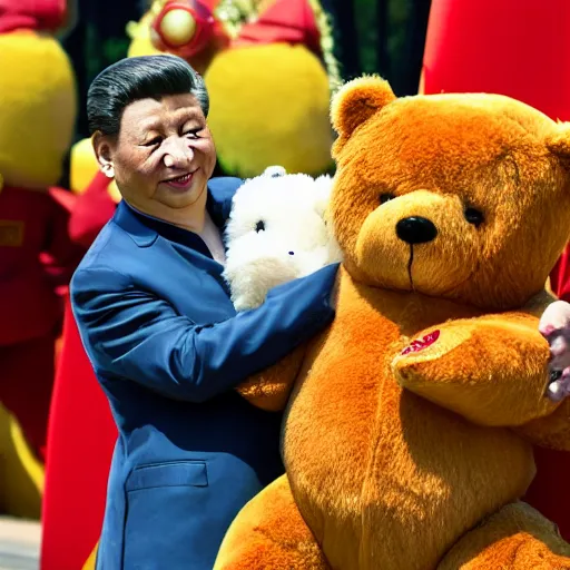 Image similar to xi jinping hugging teddybear at faire