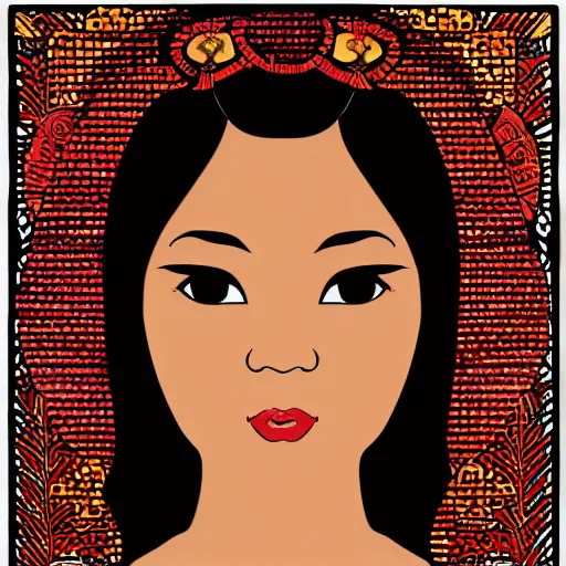 Image similar to portrait of asian looking girl in iconography style