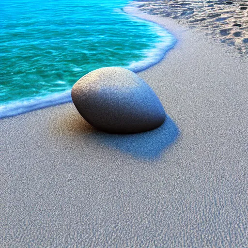 Image similar to a beautiful rock on the beach, octane render, raytracing, detailed, 8 k