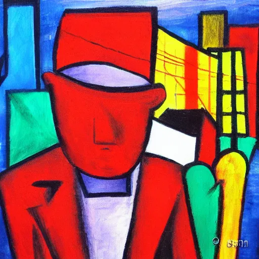 Image similar to man lost in new york city. expressionist painting.