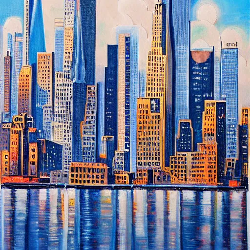 Image similar to retro futuristic new york skyline, detailed painting