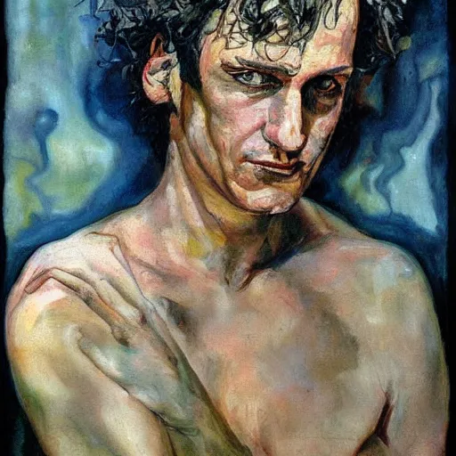 Prompt: comic sandman by Neil Gaiman, by Mikhail Vrubel, oil painting, art gallery, art museum, small details, hyperrealism, whole-length
