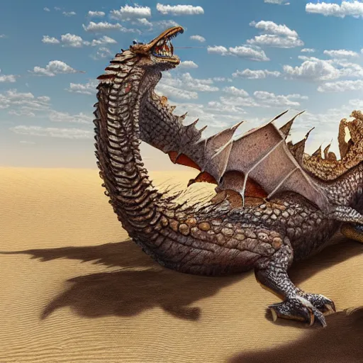 Image similar to a large desert dragon, hd photorealistic image