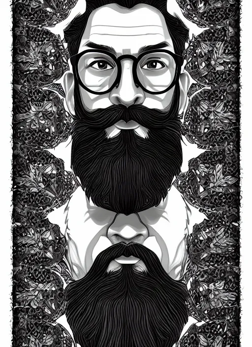 Prompt: symmetry! portrait of a floral borderlands, bearded man with glasses, intricate, elegant, highly detailed, digital painting, arts