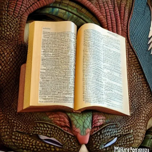 Image similar to cute dragon reading a book in the style of how to train your dragon